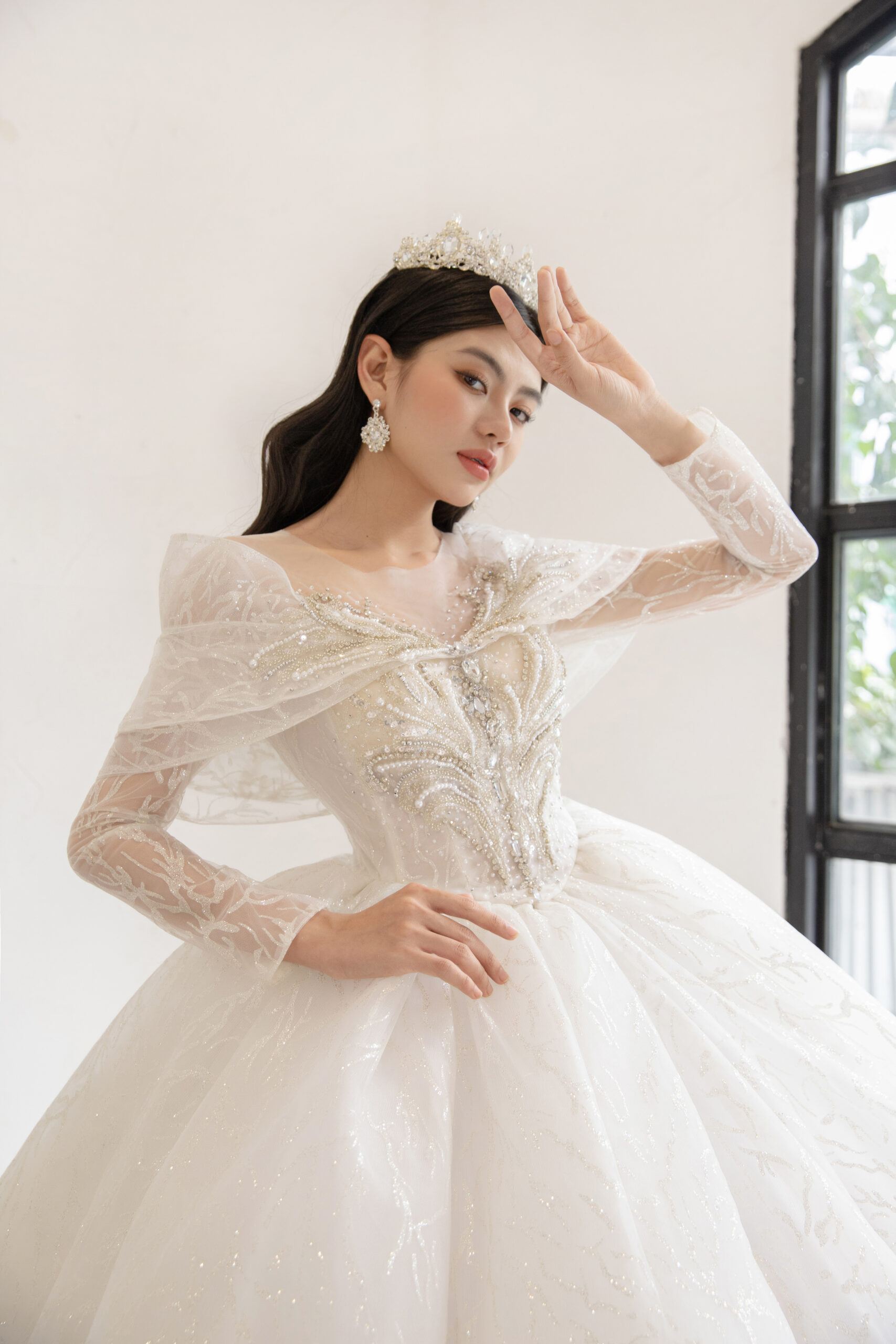 Váy Cưới Tay Dài Kết Hợp Trễ Vai Xòe Lớn (Pdpl-Bl13) – M.O.T Bridal – For  Love, For Life